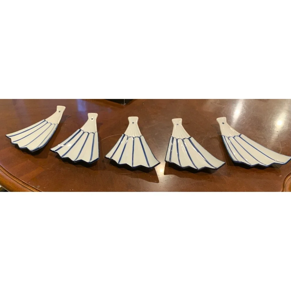 Set of 5 Vintage Japanese Sushi Plates 6 x 4, Blue and White, Good Condition